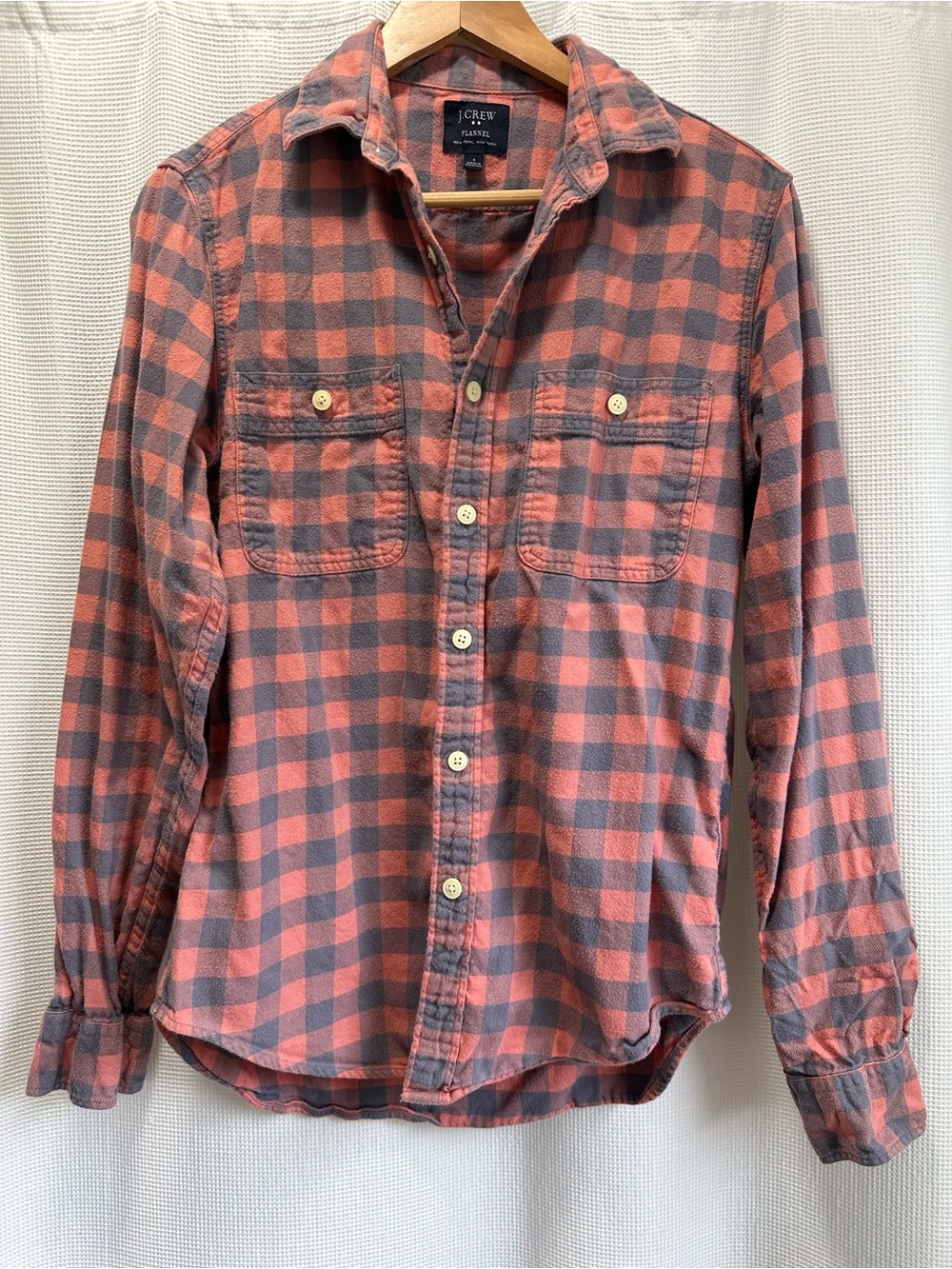 J. Crew Faded Res and Gray Flannel Plaid Shirt, S